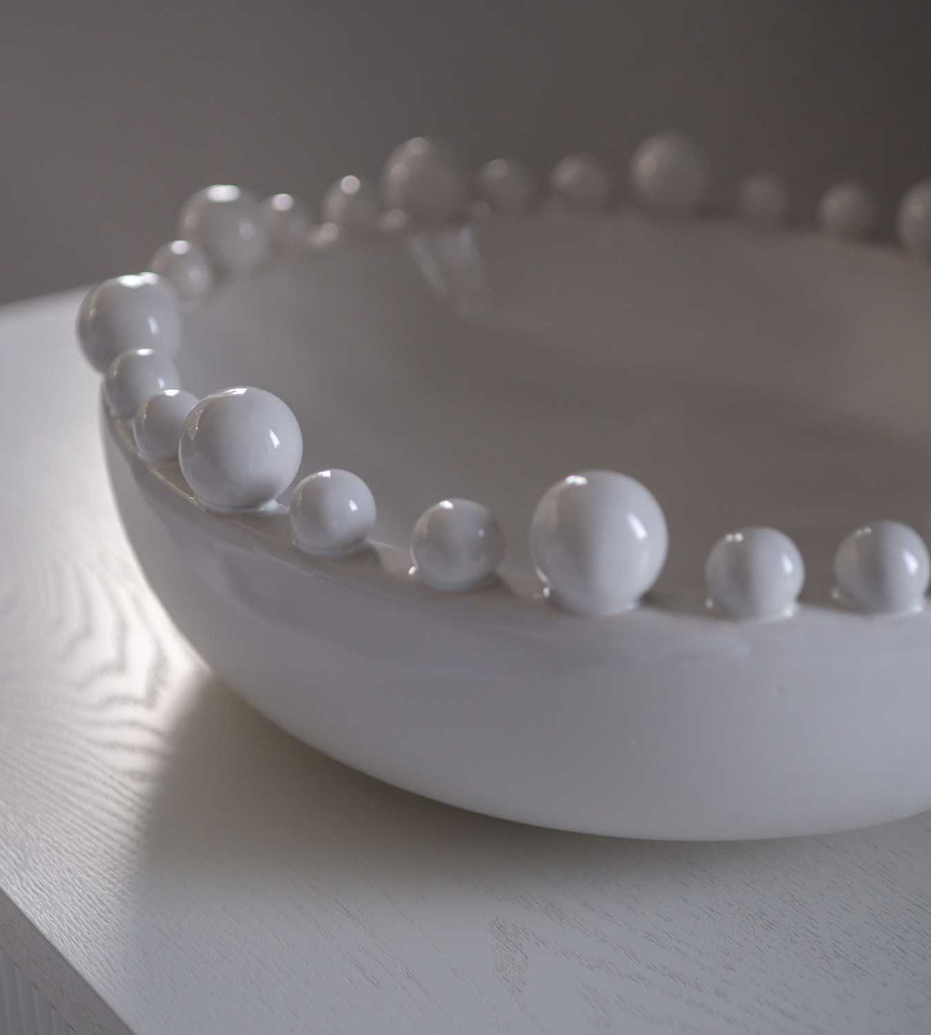 White Ceramic Bobble Edged Bowl