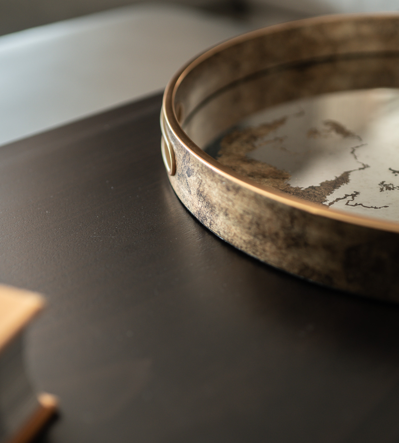 Round Marble Effect Mirrored Bronze Tray