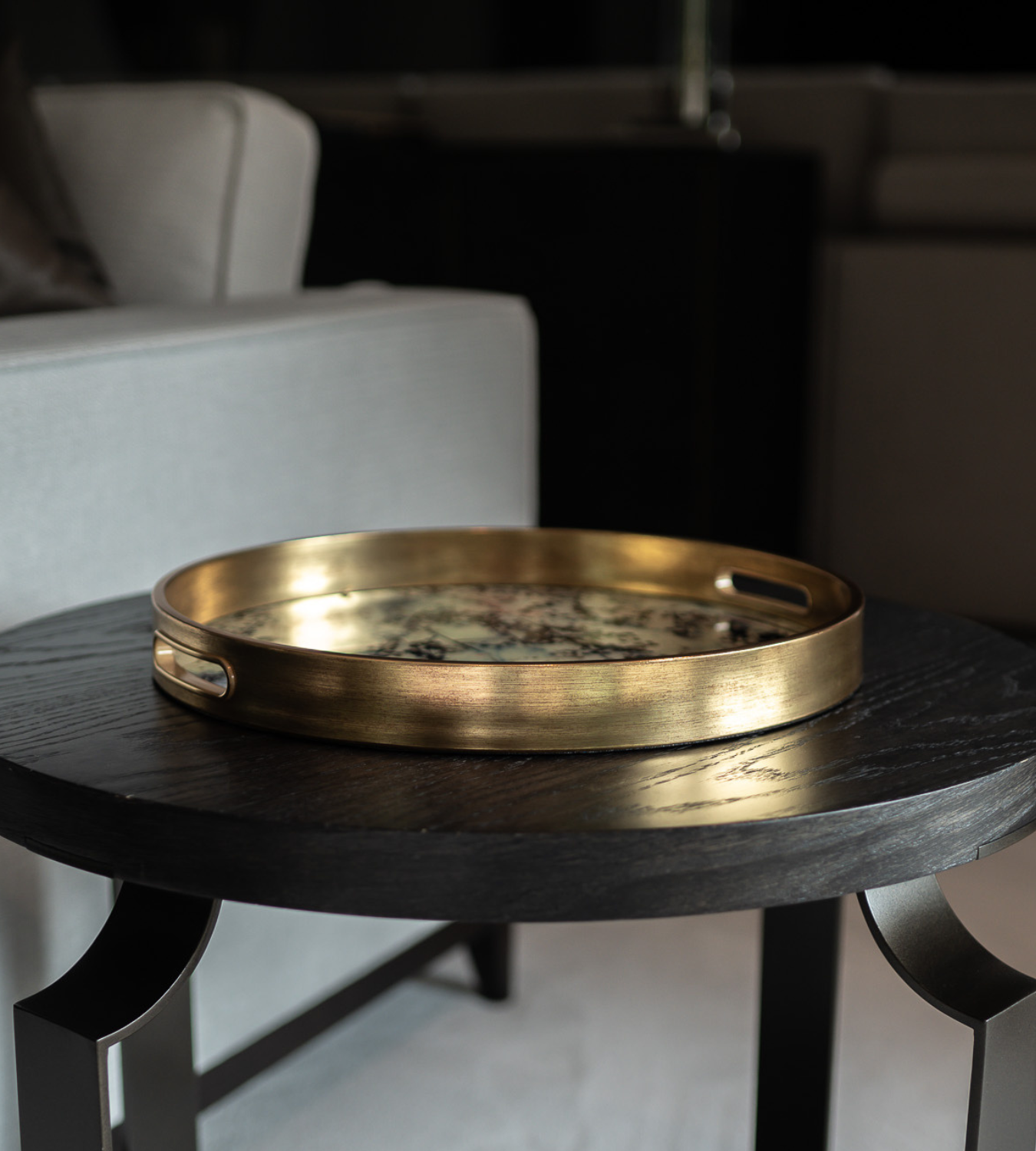 Round Gold and Blossom Effect Tray