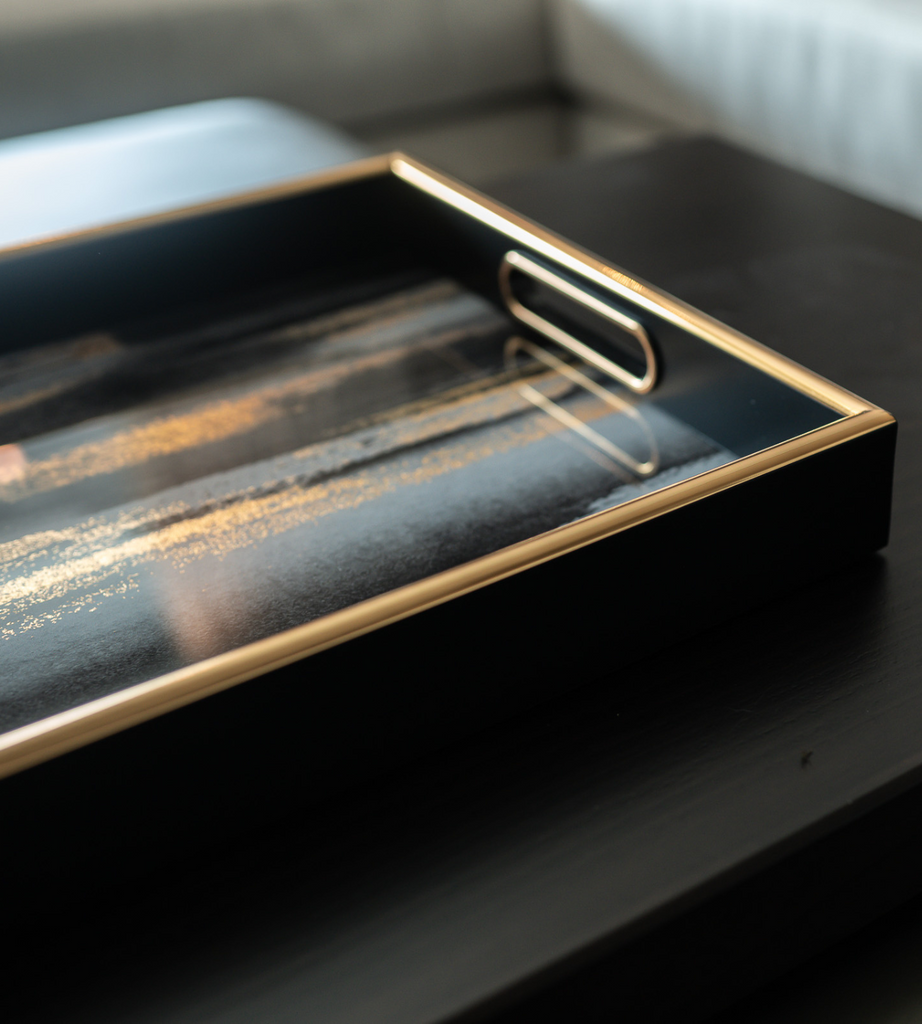 Abstract Gold and Black Decorative Tray