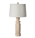 Carob Travertine Table Lamp with Linen Shade