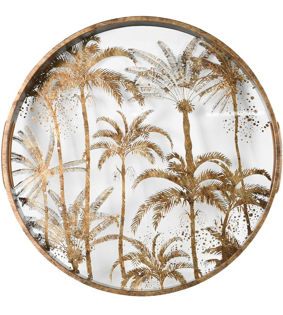 Set of 2 Antique Gold Palm Mirrored Trays