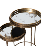 Set of 2 Gold Marble Mirror Round Tray Tables