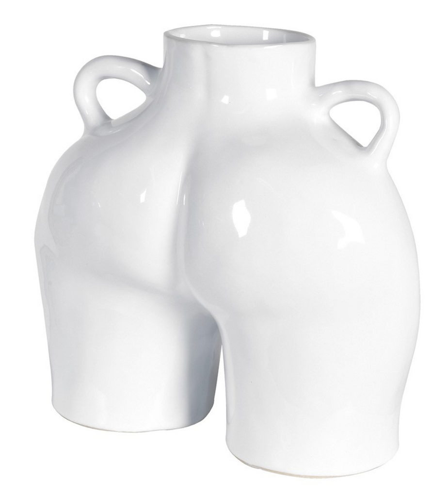 White Love Handles Ceramic Body Vase