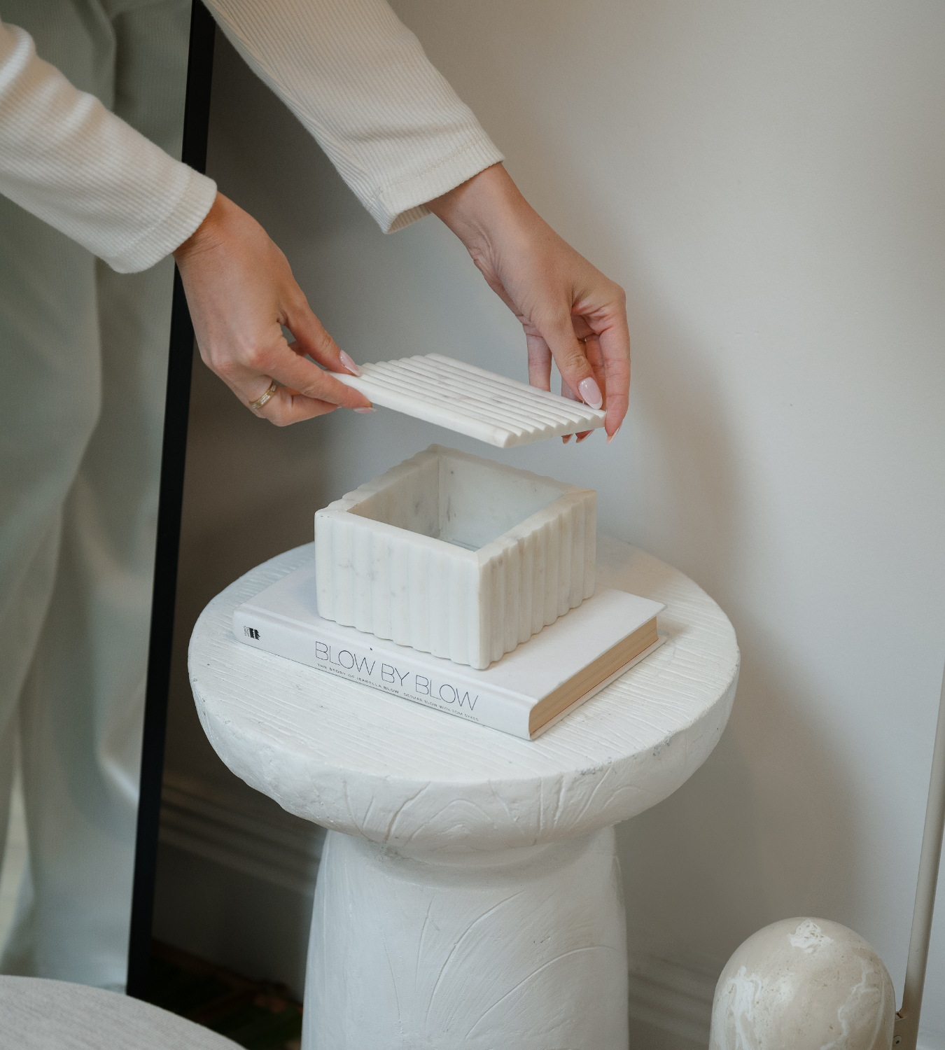 Isla Square White Fluted Marble Box