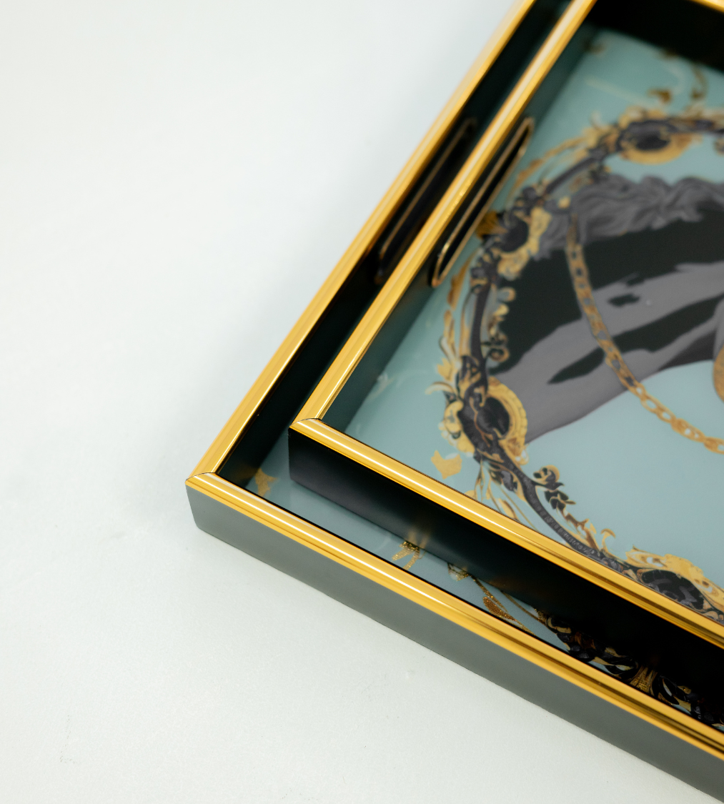 Set of 2 Antique Gold Horse Tray