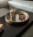 Round Marble Effect Mirrored Bronze Tray
