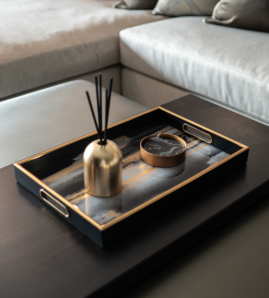 Abstract Gold and Black Decorative Tray