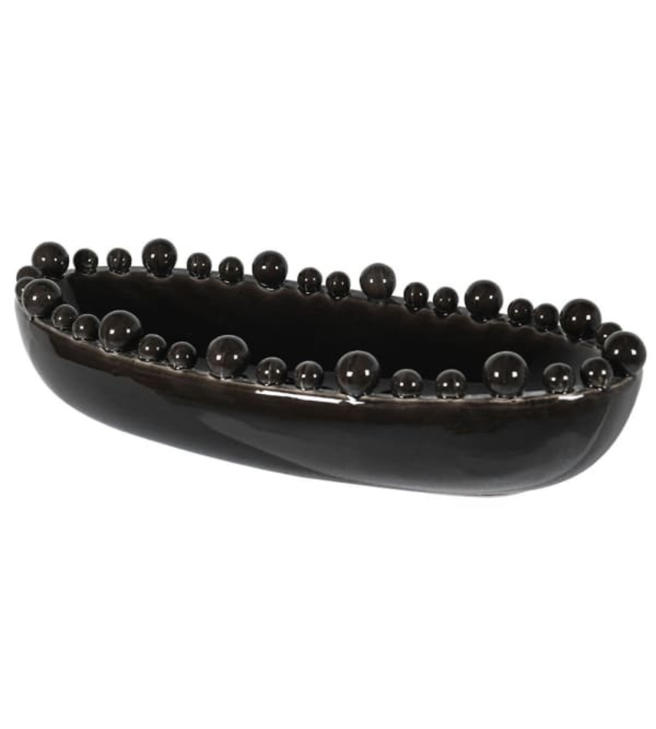 Black Ceramic Oval Bobble Edged Bowl