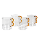 Set of 4 Amber Wave Handle Glass Mugs