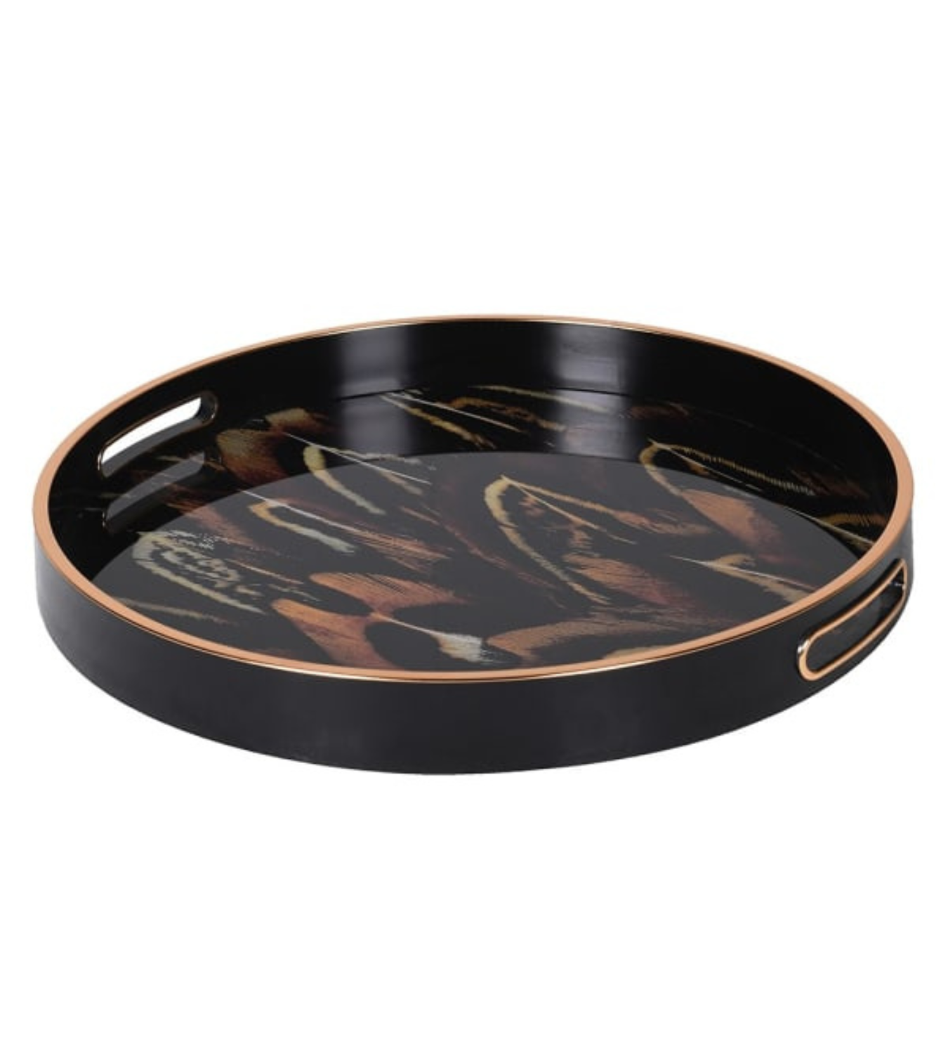 Round Autumnal Dark Feathers Tray