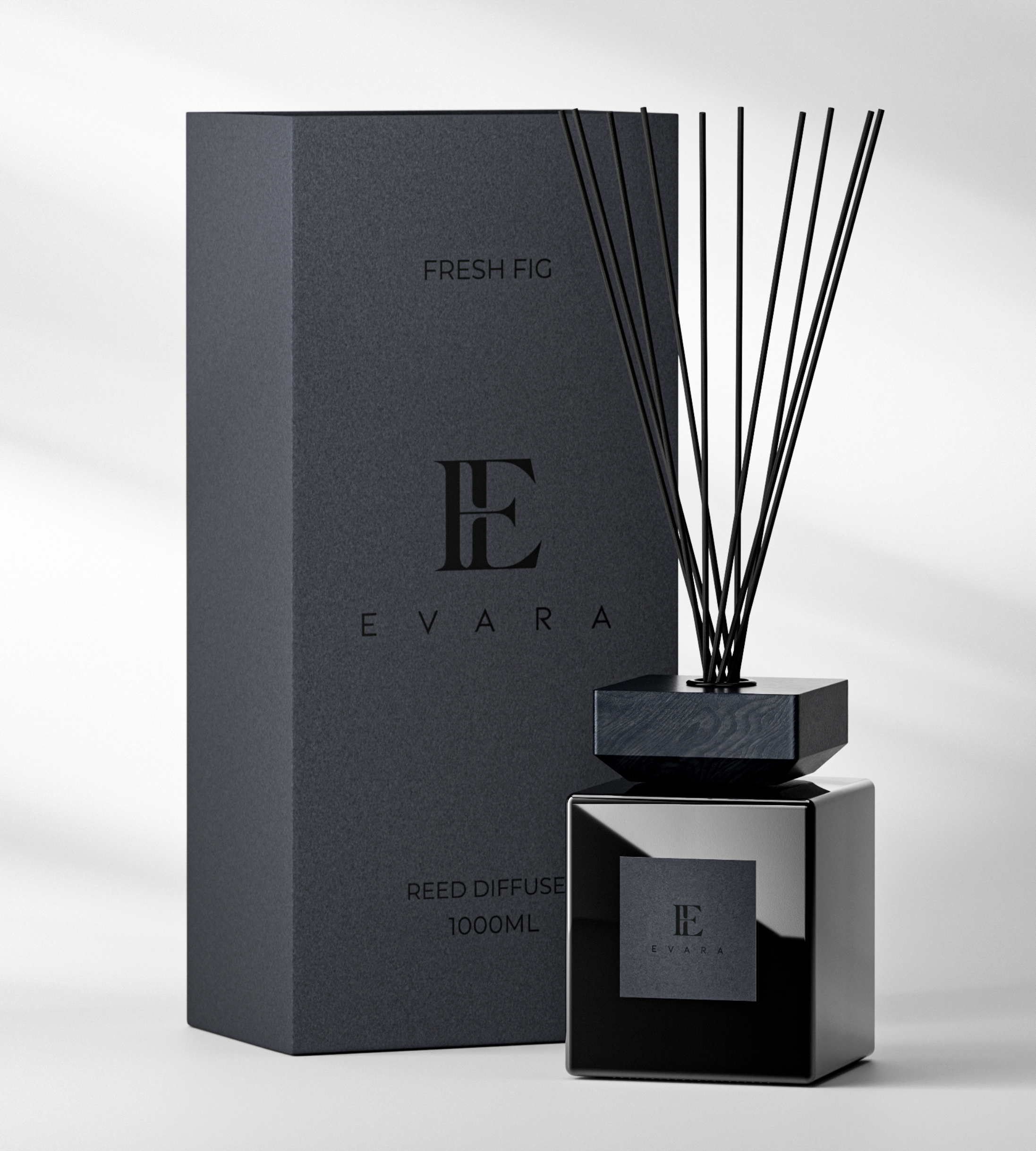 Evara Fresh Fig Solid Black Reed Diffuser Set - 1000ml