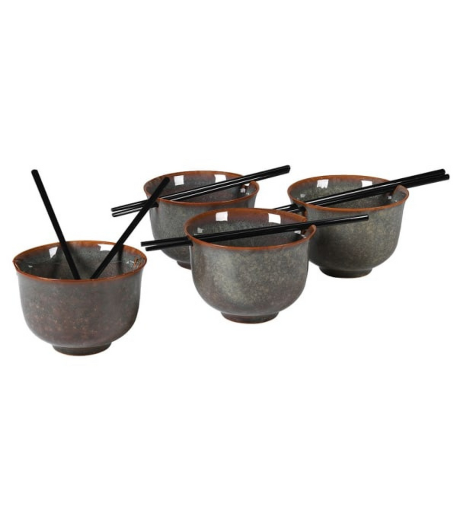 Set of 4 Dakaya Ceramic Noodle Bowls with Chopstick