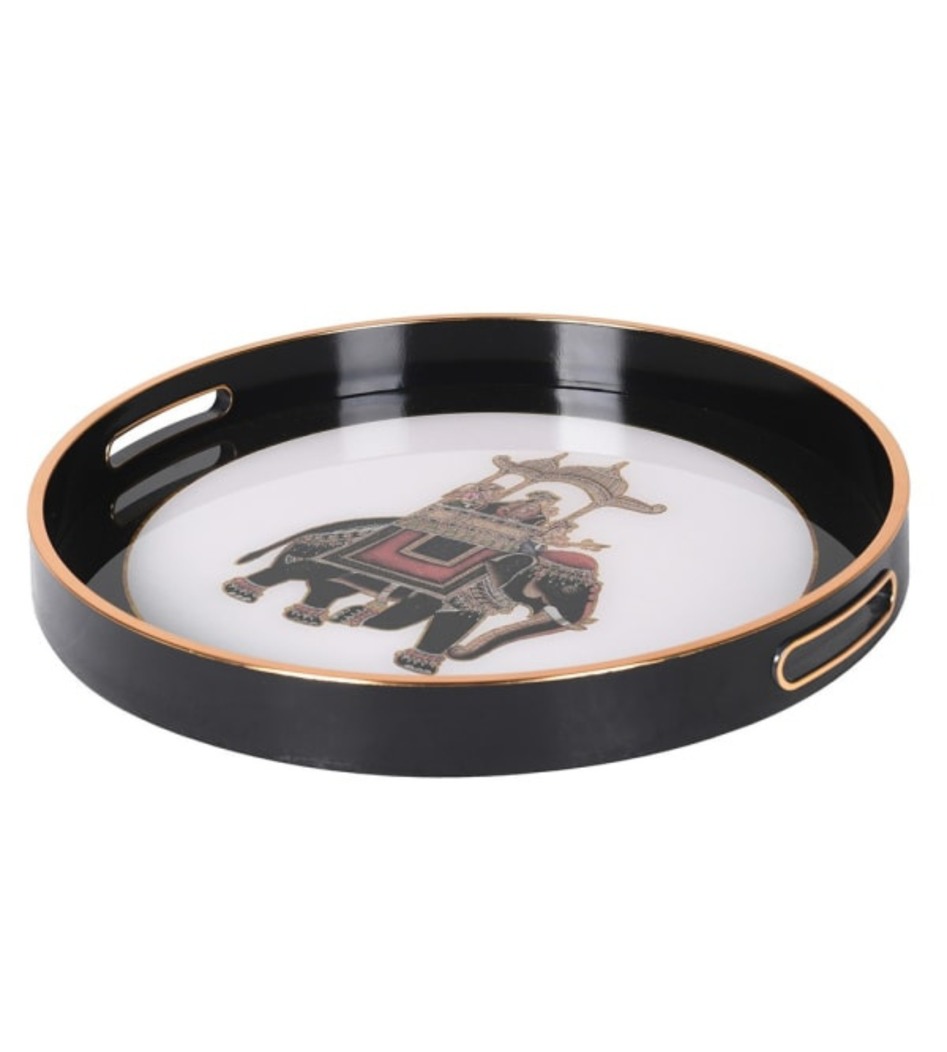 Dark Black & Gold Rimmed Elephant Tray