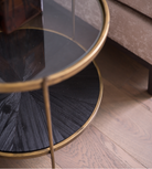 Round Glass Table with Wood Textured Shelf