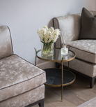 Round Glass Table with Wood Textured Shelf