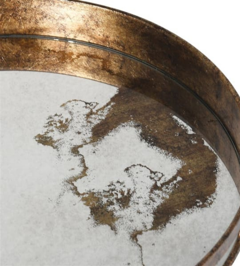 Round Marble Effect Mirrored Bronze Tray