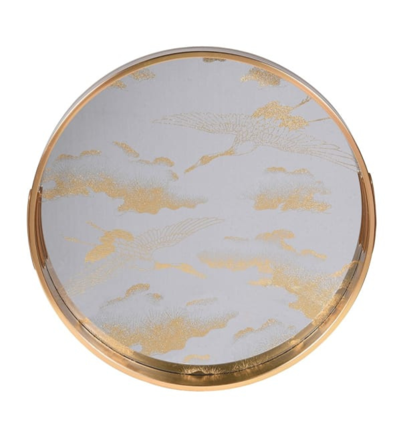 Golden Clouds Mirrored Round Decorative Tray