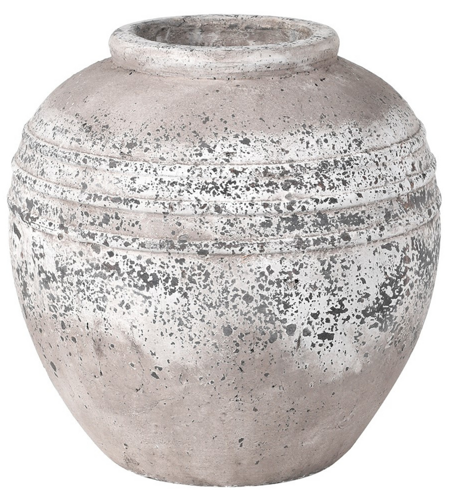 Large Round Distressed Stone Vase