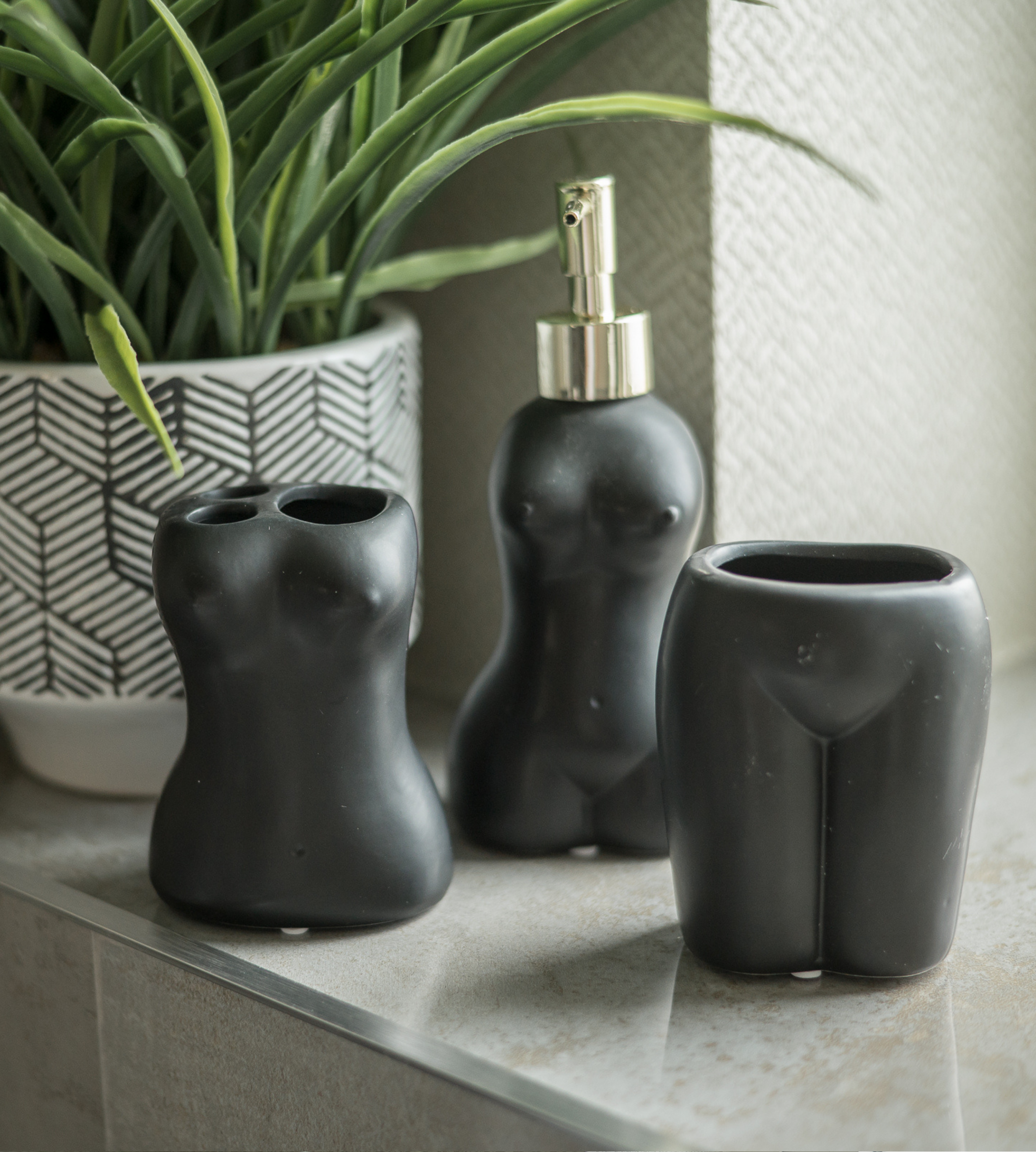 Set of 3 Black Body Bathroom Accessories