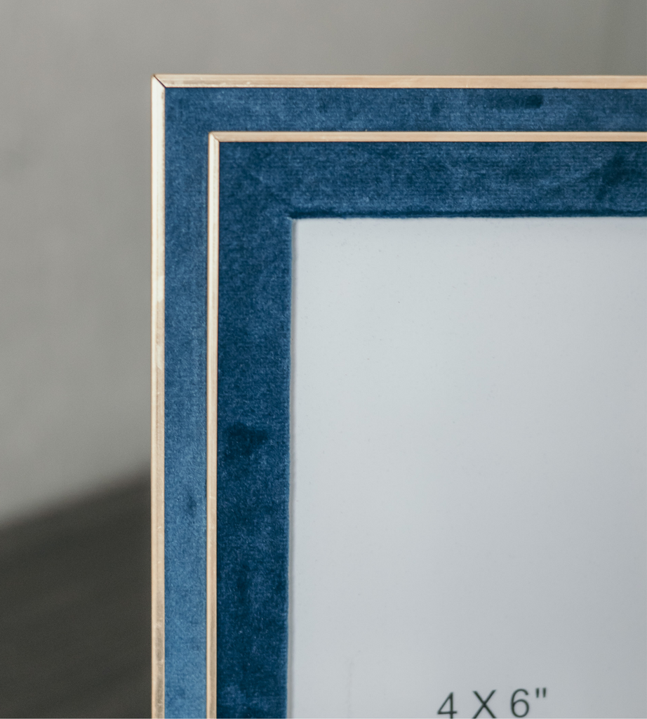 Blue and Gold Rim Velvet Photo Frame