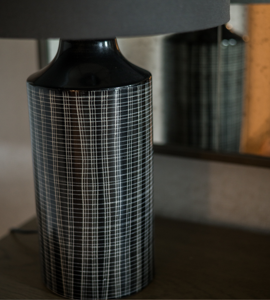 Black Square Ceramic Lamp with Linen Shade