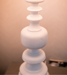 White Turned Wood Style Lamp with Linen Shade