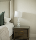 White Turned Wood Style Lamp with Linen Shade