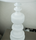 White Turned Wood Style Lamp with Linen Shade