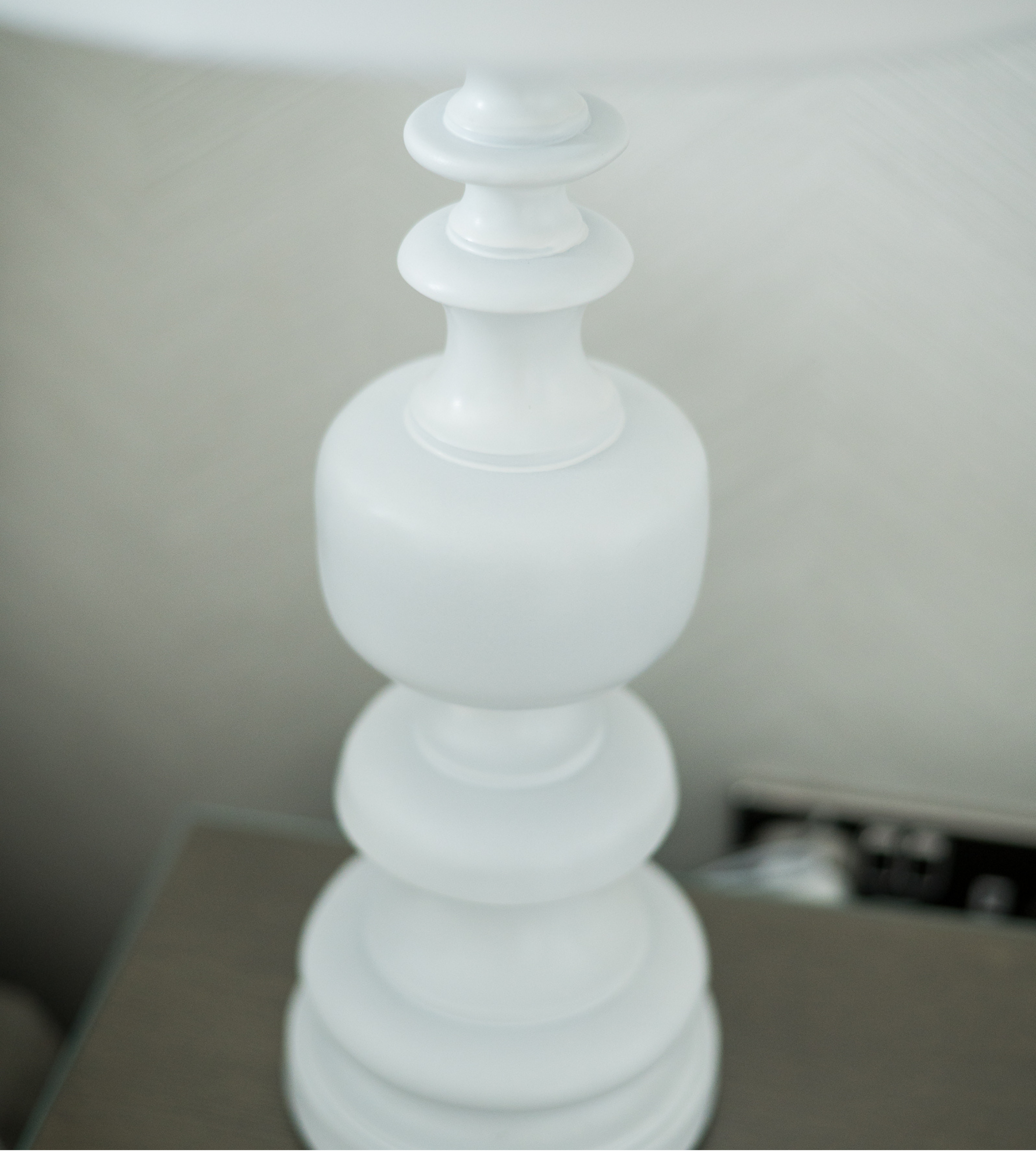 White Turned Wood Style Lamp with Linen Shade