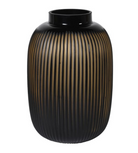 Large Hand Blown Amber Glass Ribbed Vase
