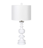 White Turned Wood Style Lamp with Linen Shade