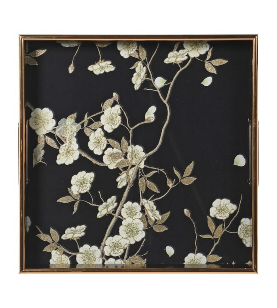 Small Black & Gold Floral Square Tray
