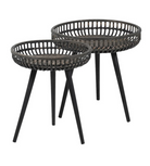 Set of 2 Black Bamboo Round Nest Side Tables