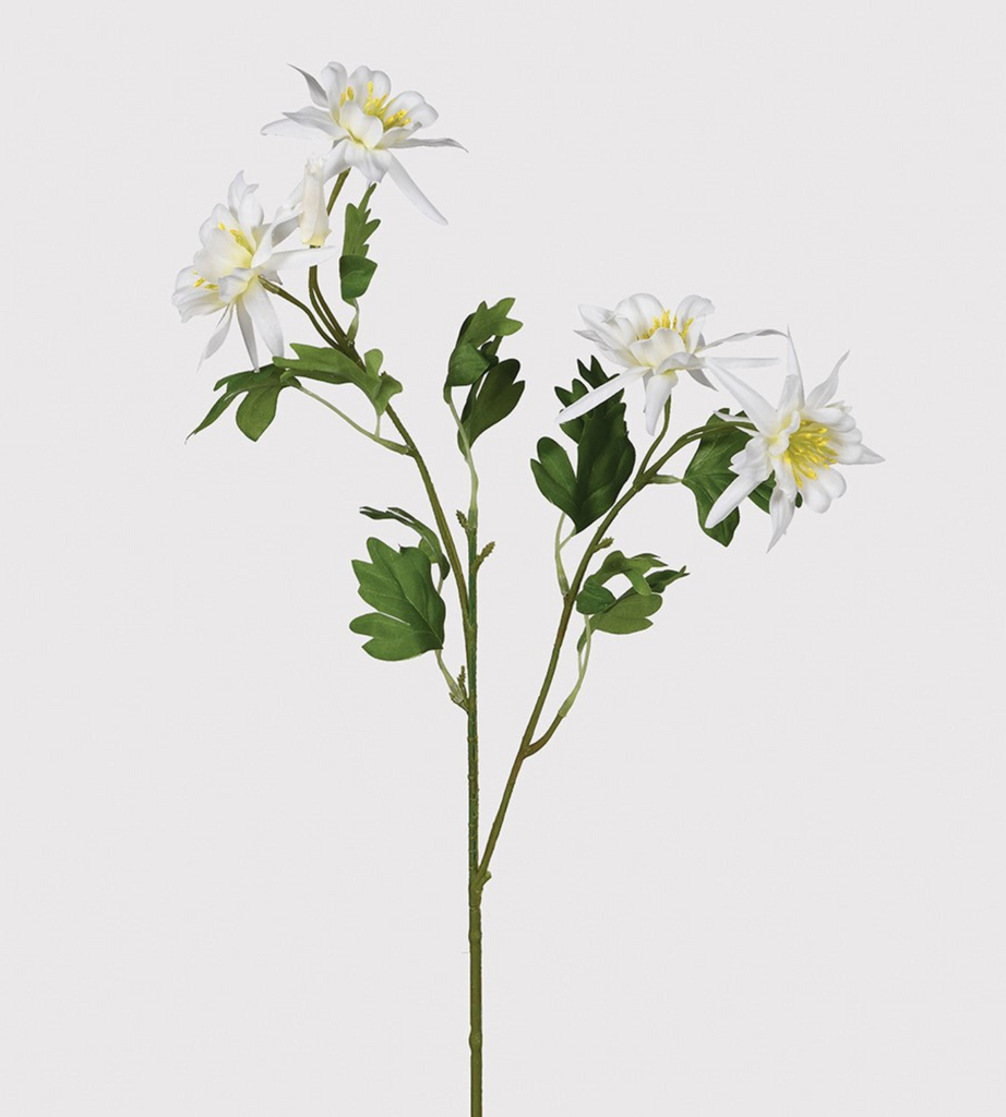 White Aquilegia Spray with Leaves | Chloe Jade Home | Artificial Flowers and Stems