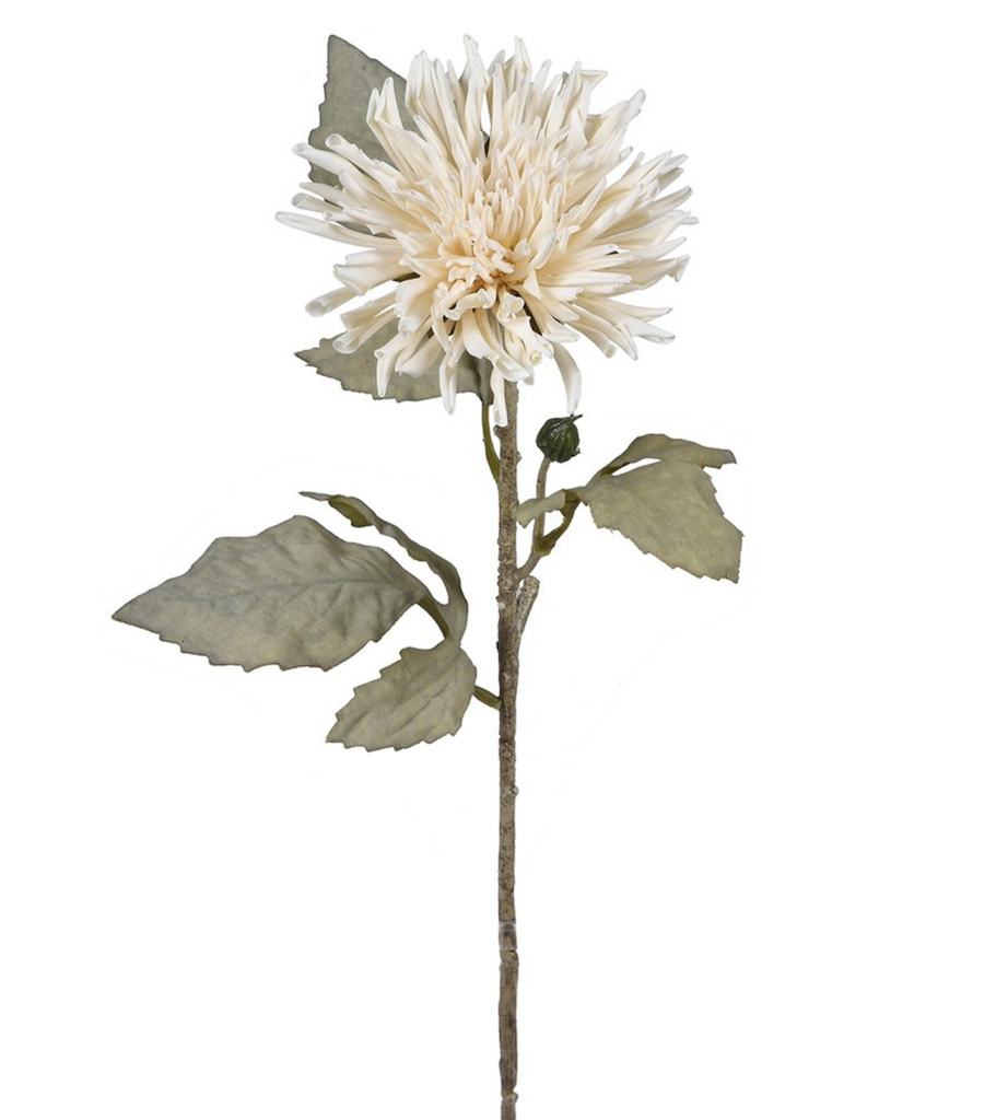 Ivory Dahlia Stem with Leaves | Chloe Jade Home | Artificial Floral Stems