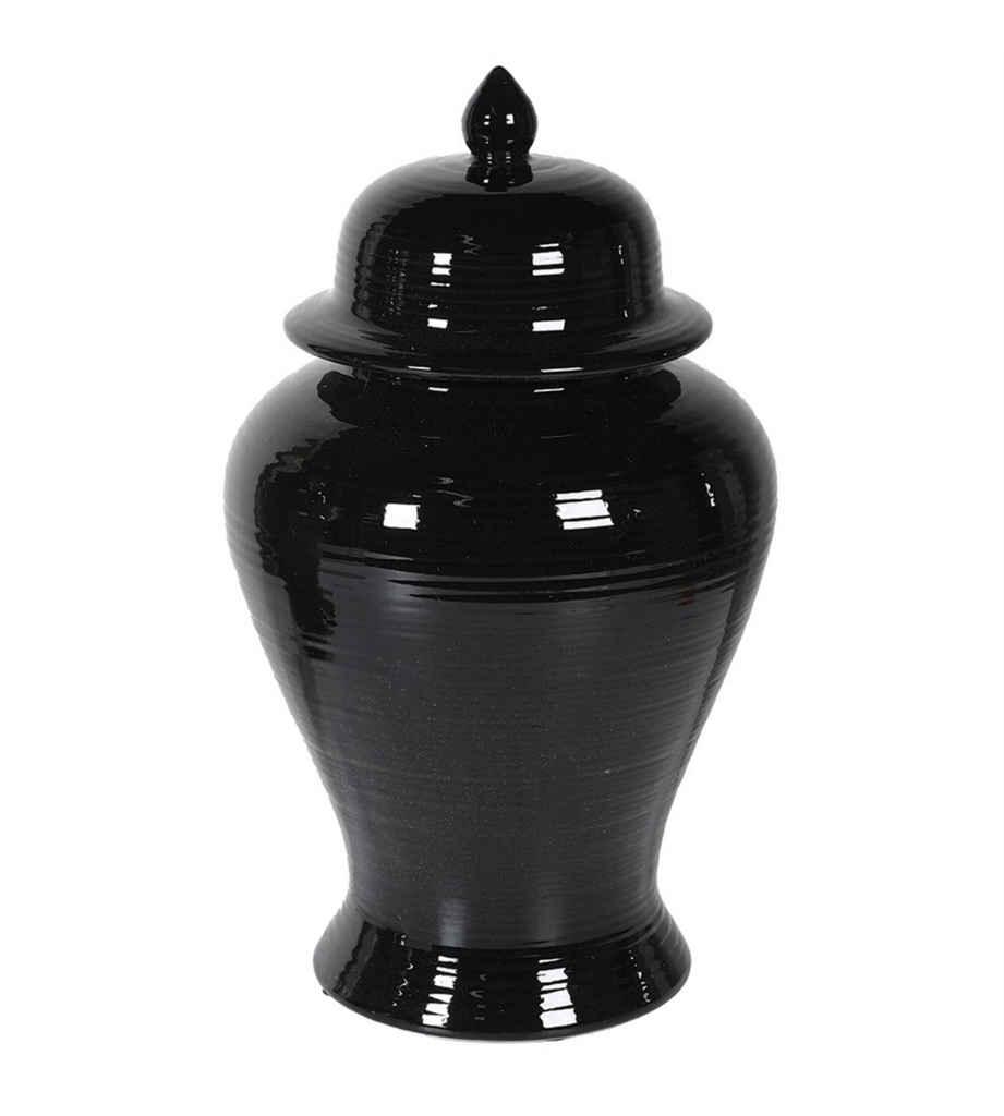 Glossy Black Ceramic Temple Jar