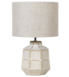 Off White Hexagonal Table Lamp with Linen Shade