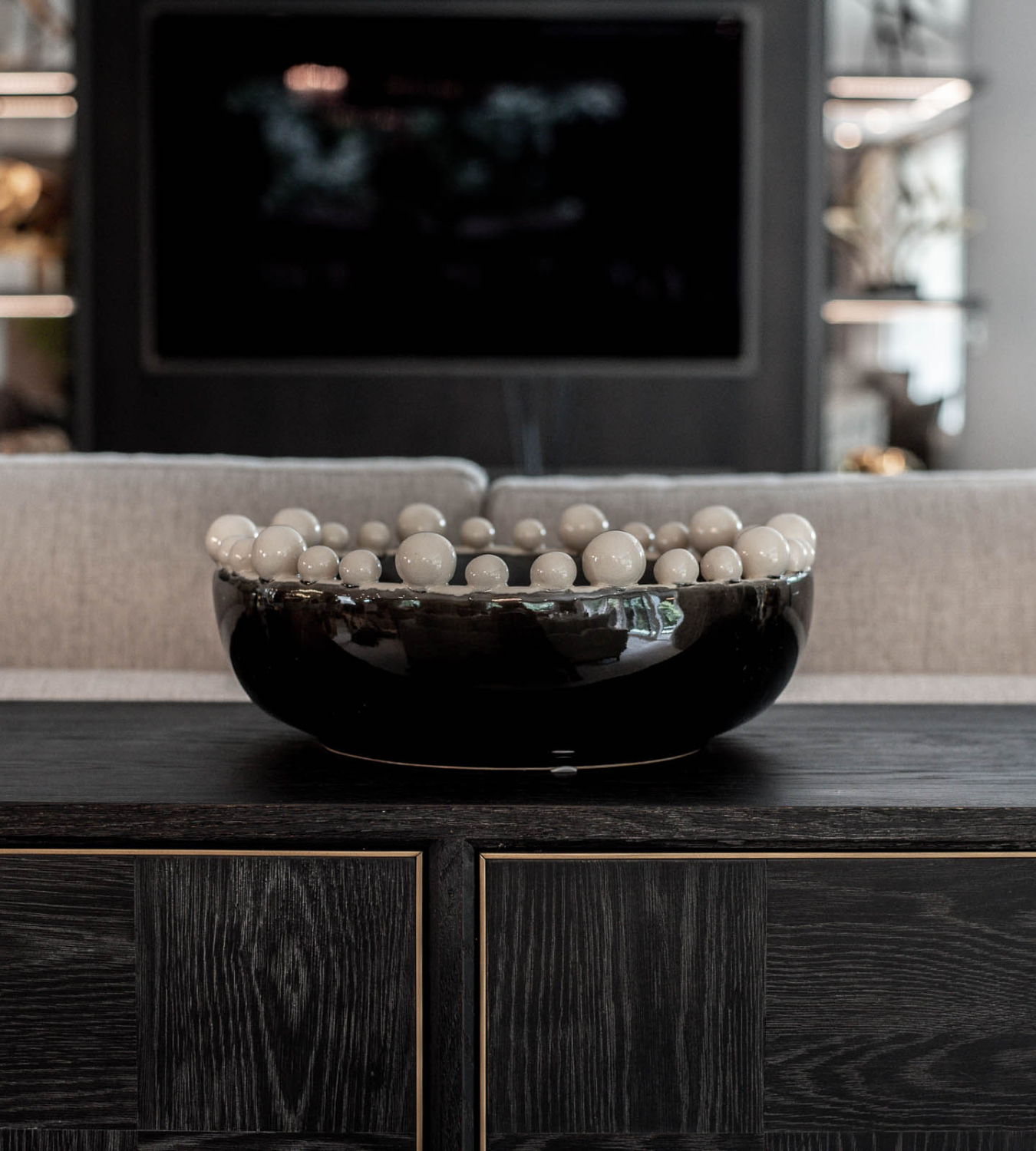 Black and Cream Ceramic Bobble Edged Bowl