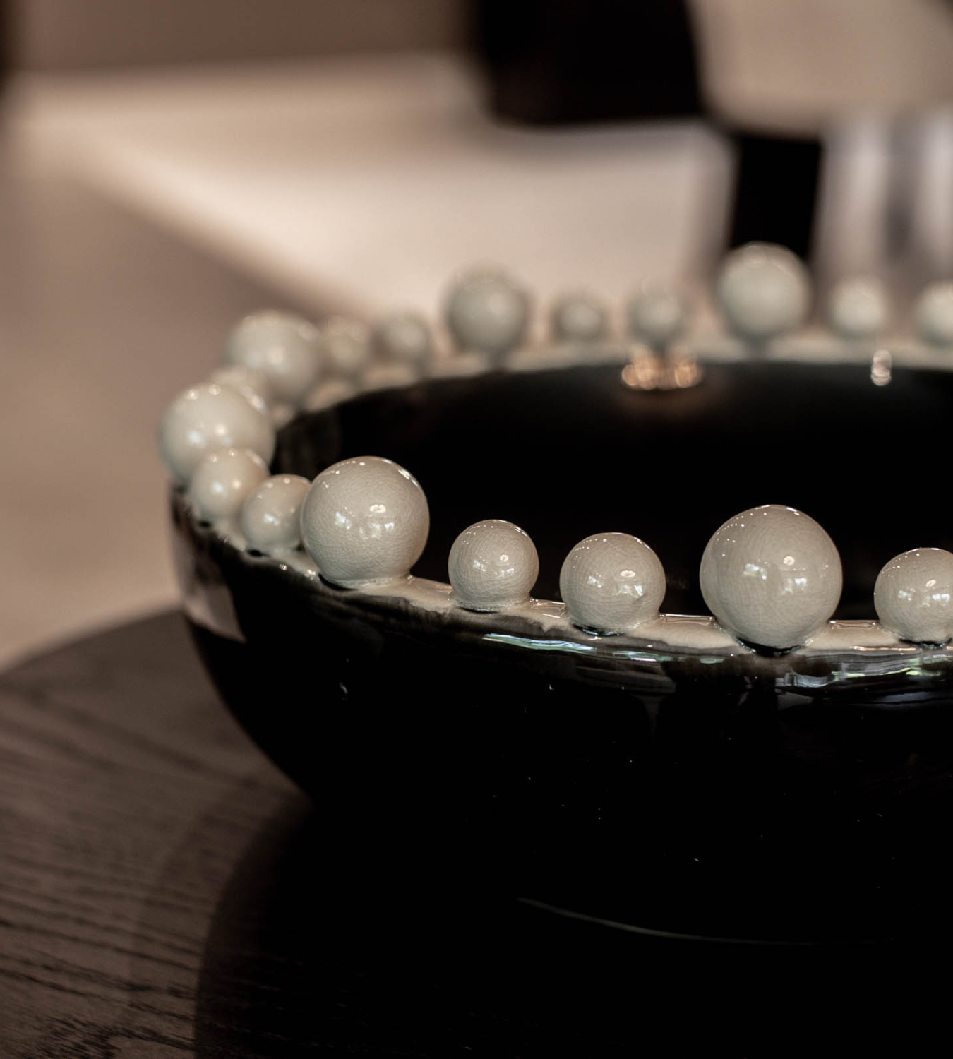 Black and Cream Ceramic Bobble Edged Bowl