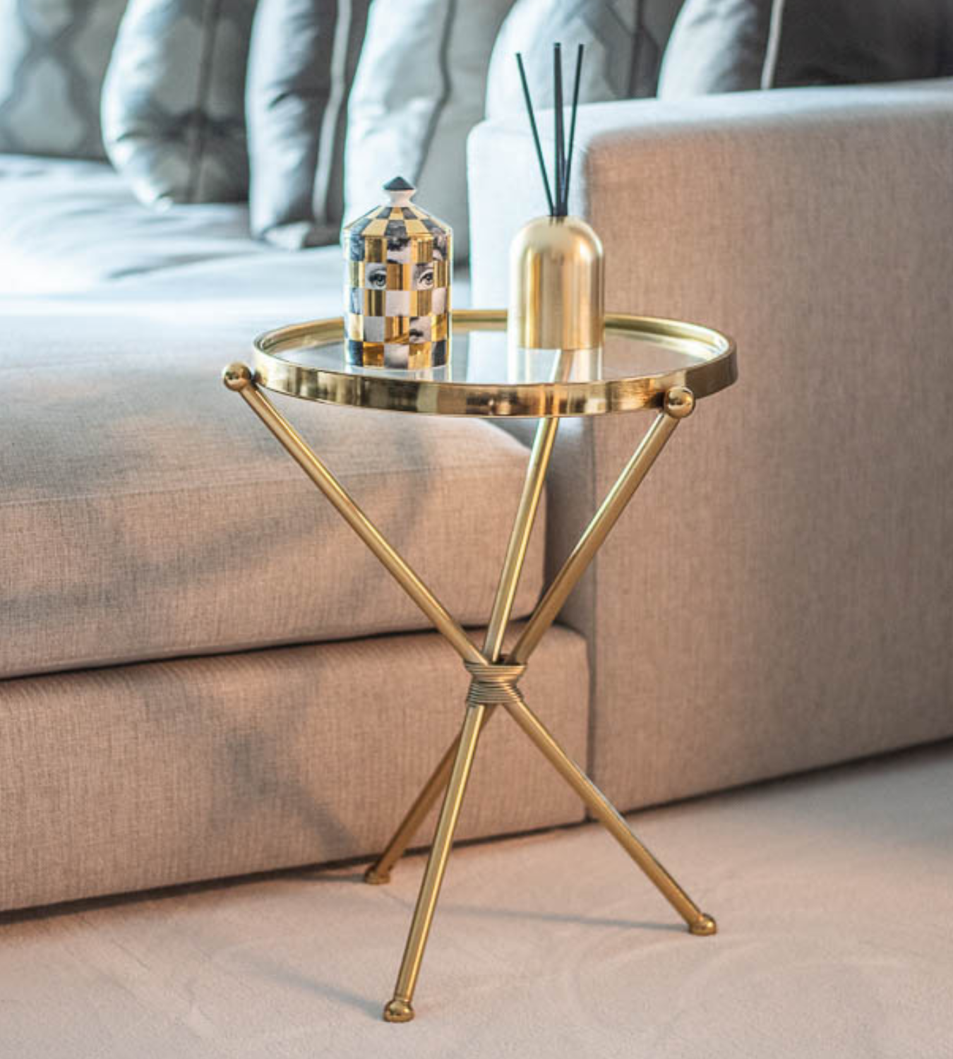 Glass Top Gold Round Side Table