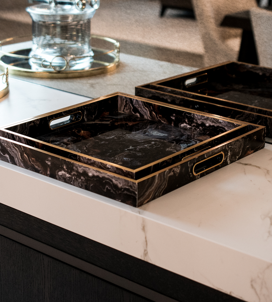Set of 2 Marble Effect Square Trays