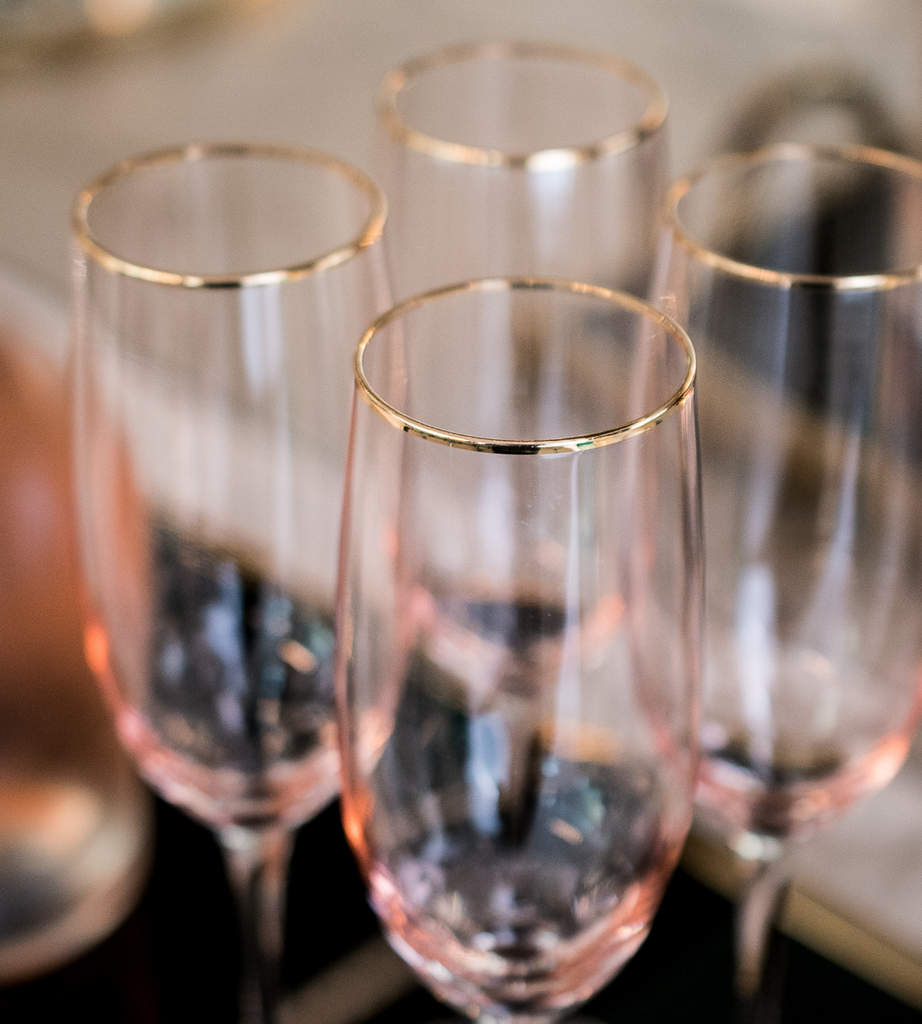 Set of 4 Gold Rim Rose Tint Champagne Glasses