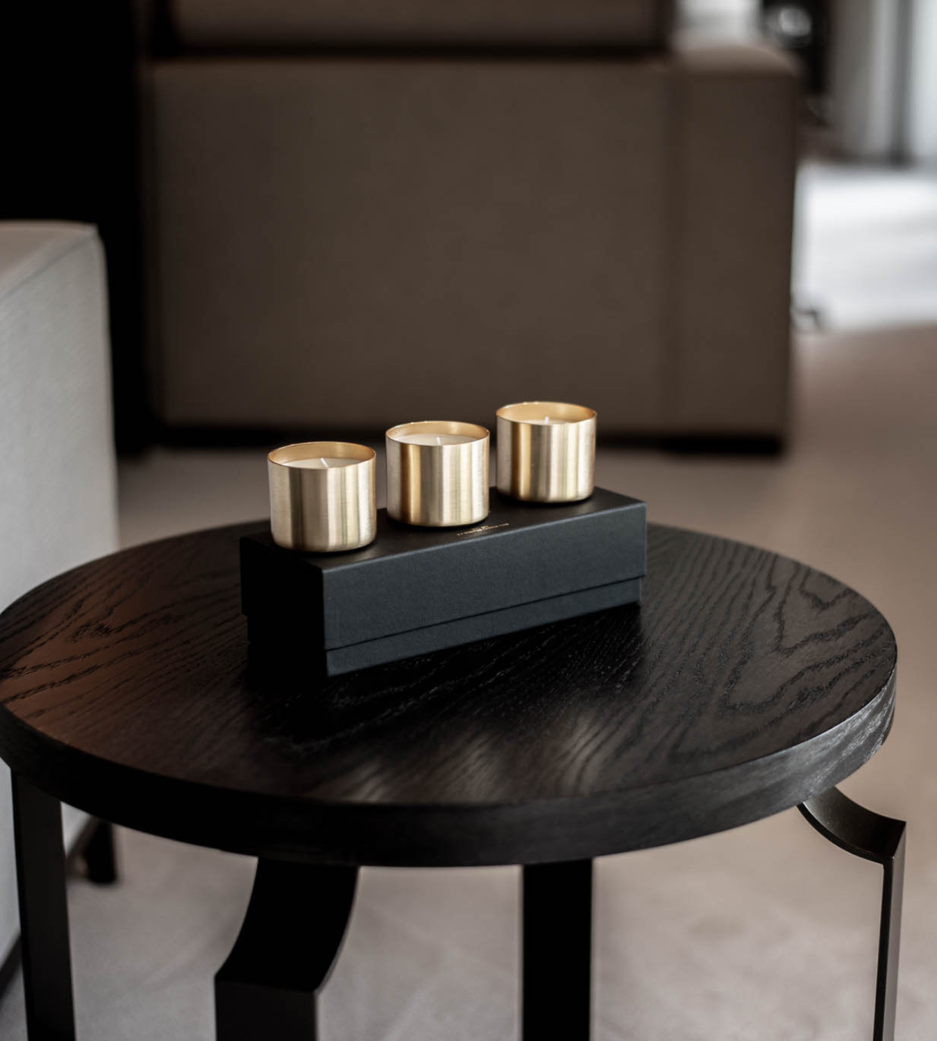 Set of 3 'White Sandalwood' Gold Candles