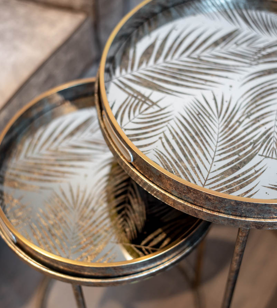 Set of 2 Mirrored Fern Tray Nest Tables | Luxury Nesting Side Tables ...