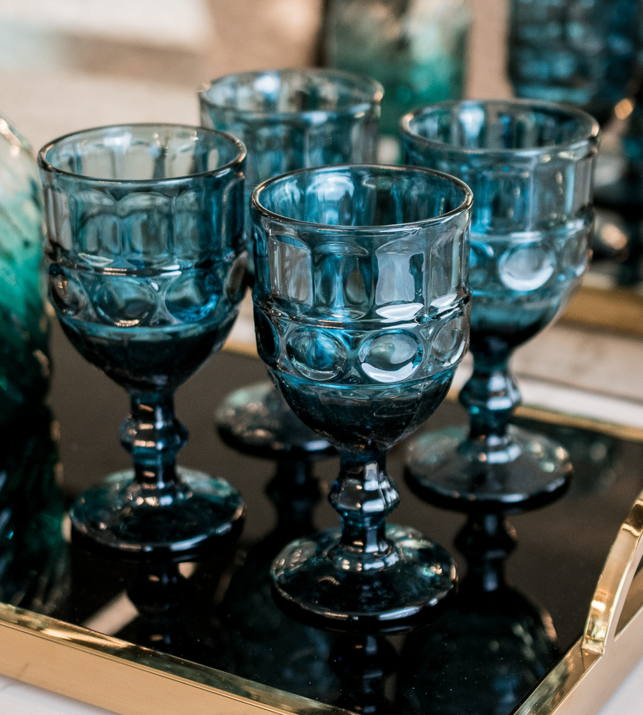 Set of 4 Blue Wine Goblets