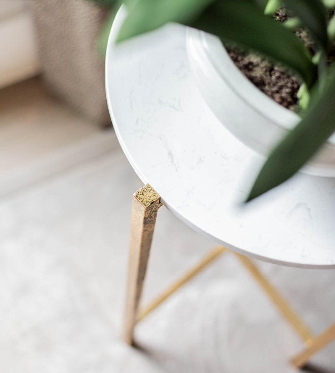 Faux White Marble Top Gold Side Table