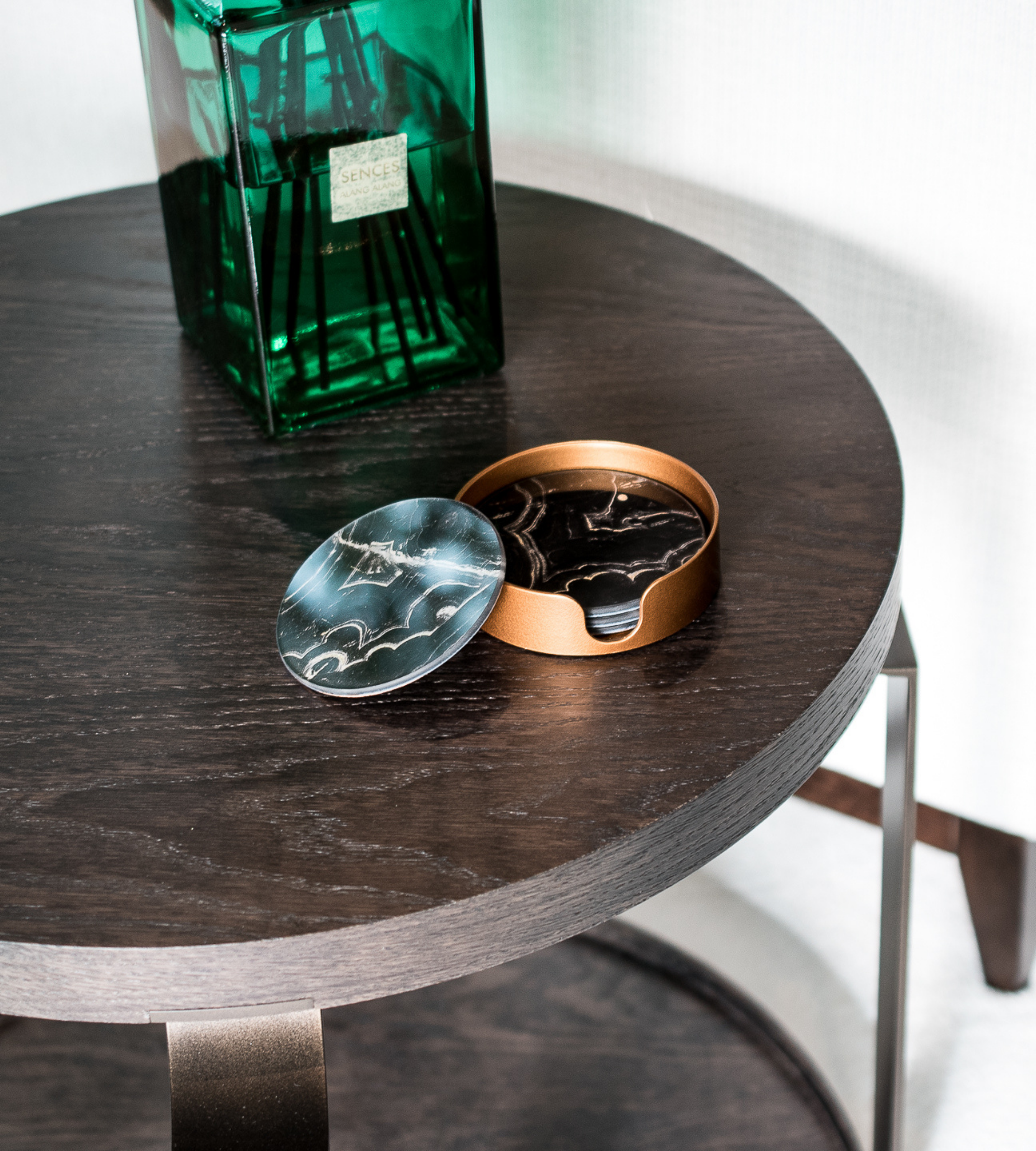 Set of 4 Marble Effect Glass Coasters Black Chloe Jade Home