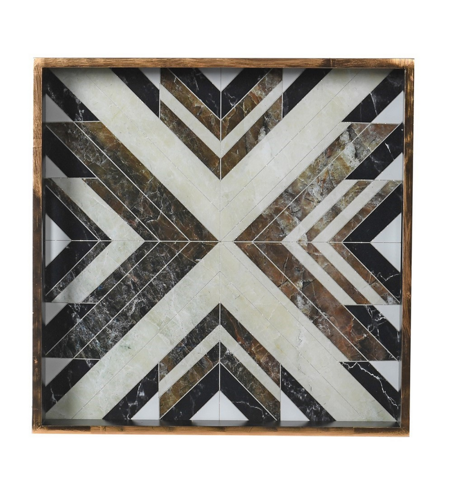 Black and White Square Deco Marbled Tray