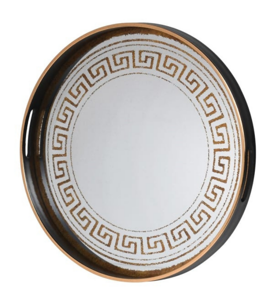 Greek Patterned Black & Gold Mirrored Decorative Tray